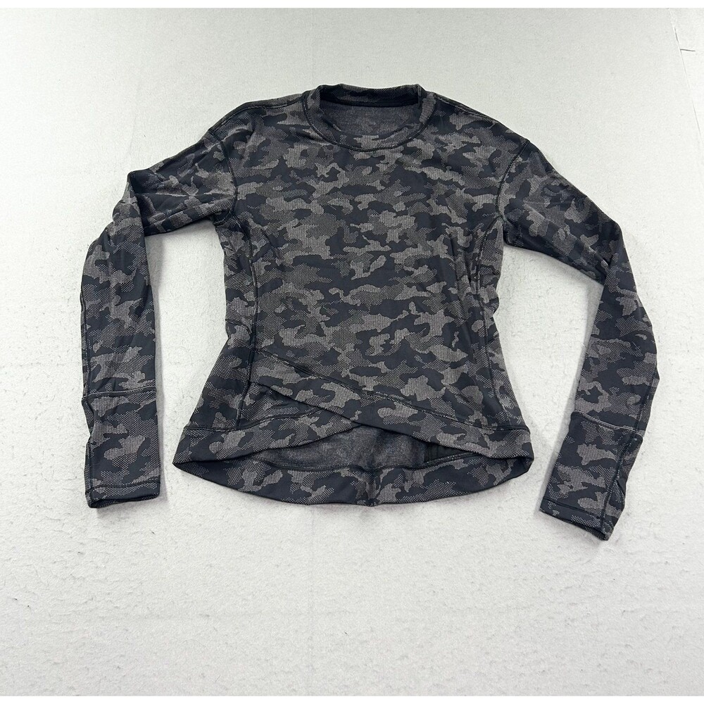 Lululemon Womens Close to Crossing Long Sleeve Rulu Size 8 Camo Black